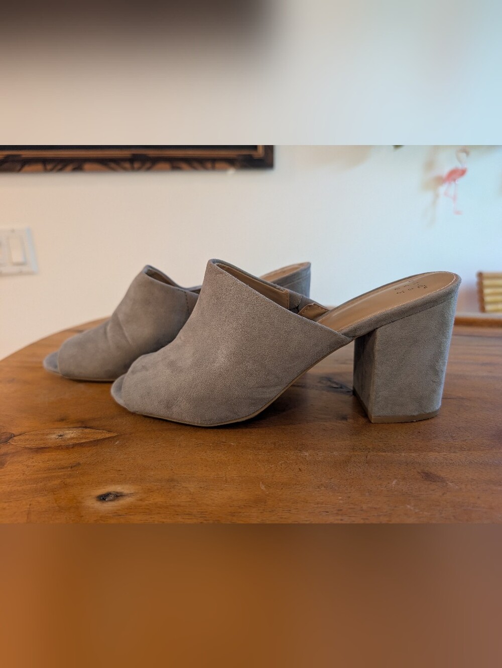 a new day Gray Taupe Suede Block Heel Mules